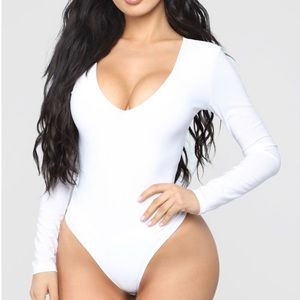White V Neck Bodysuit